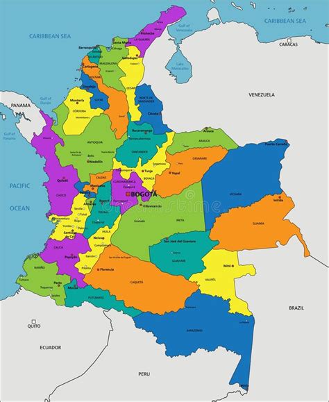 Colorful Colombia Political Map With Clearly Labeled Separated Layers E6c