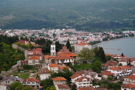 Vista A Rea Panor Mica Al Lago Y A La Ciudad Ohrid De La Fortaleza De