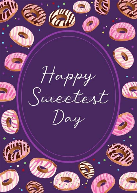 Vintage Vector Illustration Oval Frame With Donuts On A Violet