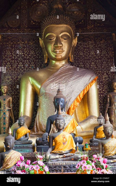 Laos Luang Prabang Wat Xieng Thong Buddha Statue In The Main Prayer