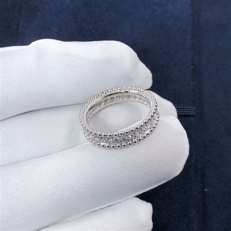 Custom Made VCA Perlée Diamonds 1 Row Ring in 18K White Gold