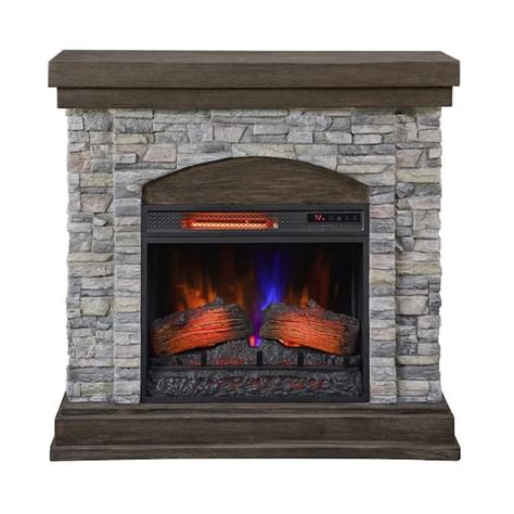 Duraflame 40 In Freestanding Stone Wall Mantel Electric Fireplace In