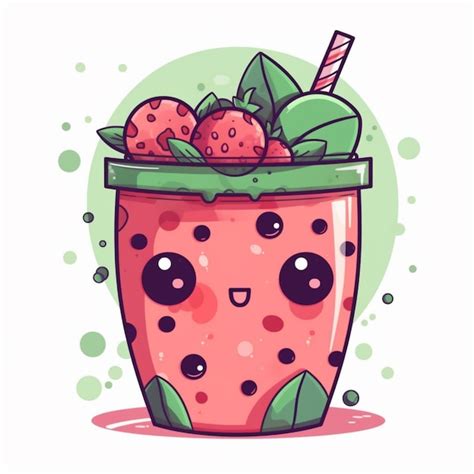 Premium AI Image Cartoon Strawberry Juice With Strawberries In A