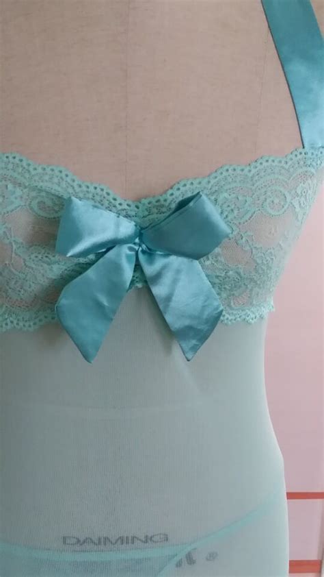 Plus Size Sexy Blue Halter Chemise Lingerie N