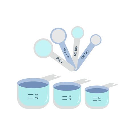 Measuring spoon and cup with various sizes. Kitchen tool flat design. Measuring spoons vector ...