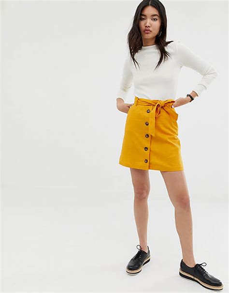 Asos Design Linen Mini Skirt With Button Through Detail Asos