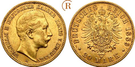 Kaiserreich Preussen 20 Mark GOLD 1889 A Wilhelm II 1888 1918 Ss