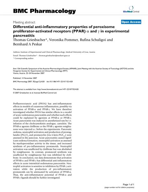 PDF Differential Anti Inflammatory Properties Of Peroxisome