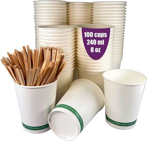 100 Gobelets Jetables pour Café 240 ml 8 oz Gobelets en Papier blanc