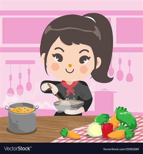 Chef Girl Is Cooking Royalty Free Vector Image