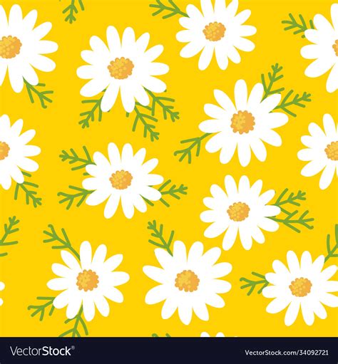 Daisy Flower Seamless Pattern On Yellow Background