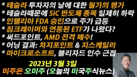 오늘의 미국주식뉴스 테슬라 투자자의 날 월가의 평가는 전력반도체 종목 일제히 하락 짐크레이머와 연동된 Etf 출시