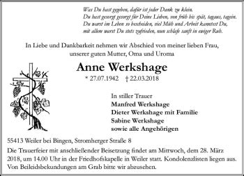 Traueranzeigen Von Anne Werkshage Vrm Trauer De