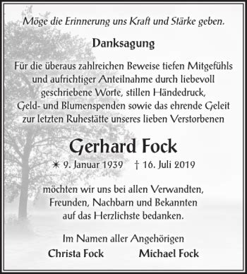 Traueranzeigen Von Gerhard Fock Trauer Nordkurier