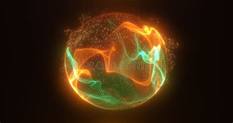 Abstract Green Orange Energy Sphere Of Particles And Waves Of Magica