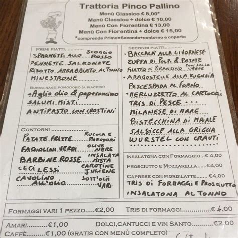 Menu Da Trattoria Pinco Pallino Dove Mangiare A Careggi Ristorante