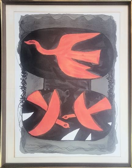 Georges Braque Lithograph Three Birds Circa 1960 Framed W Glass 31½