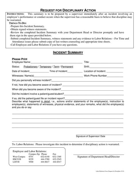 Free Printable Employee Write Up Form Templates Word Example