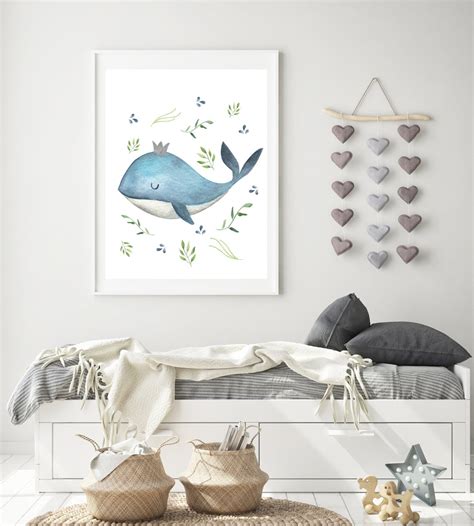 Whale nursery decor Watercolor whale print Blue nursery | Etsy