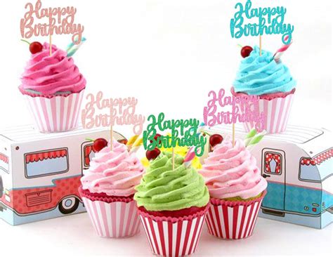 Ercadio Paquete de 24 adornos para cupcakes de feliz cumpleaños 6