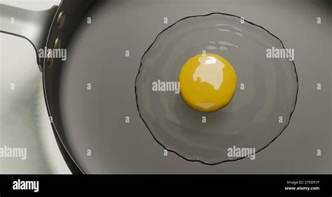 3d Render Cracked Raw Egg For Nutritious Or Breakfast In A Frying Pan