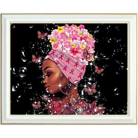 Broderie Diamant Africaine Et Fleurs Roses X Cm Lartera