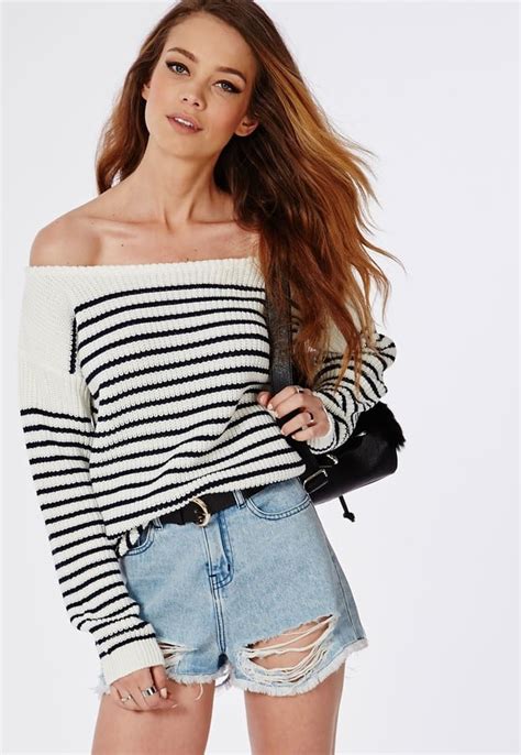 Missguided Off Shoulder Striped Knitted Sweater Off The Shoulder