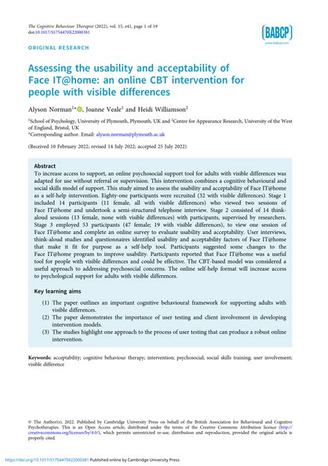 PDF Assessing The Usability And Acceptability Of FaceIT Home An