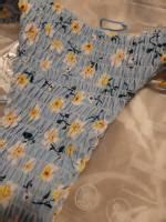 Zaful Ditsy Print Smocked String Bikini Swimwear In Light Blue Zaful