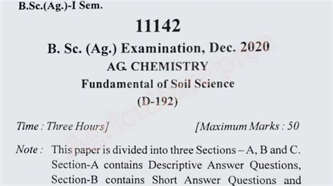 B Sc Ag 1st Sem Fundamental Of Soil Science Paper Year 2020 Chemistry