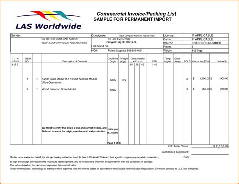 Commercial Invoice Packing List Template Wosing Template Design In