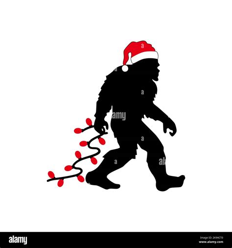 Yeti Silhouette With Christmas Tree Lights Big Foot Santa Winter