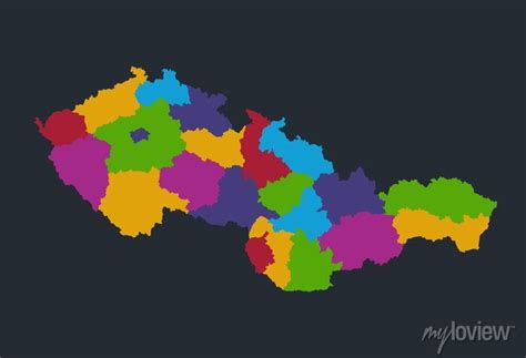 Infographics Czechoslovakia Map Flat Design Colors With Names Posters