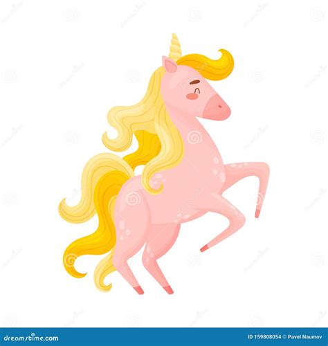 Pink Unicorn With Closed Eyes Rearing Up Vector Illustration Stock