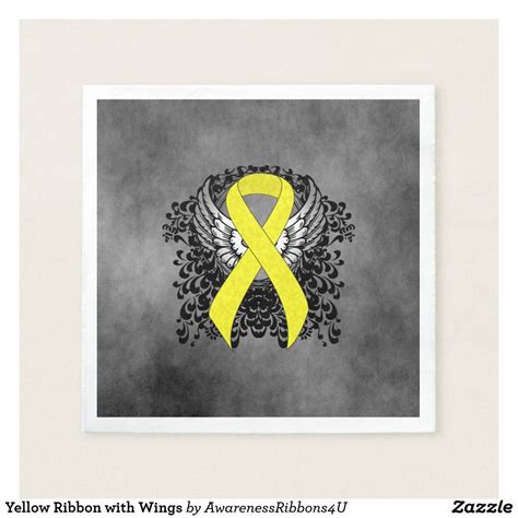 Yellow Ribbon With Wings Paper Napkin Bone Cancer Ribbon Cancer Ribbon