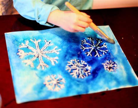 Winter Watercolor Resist Art with Free Printable Snowflake Template