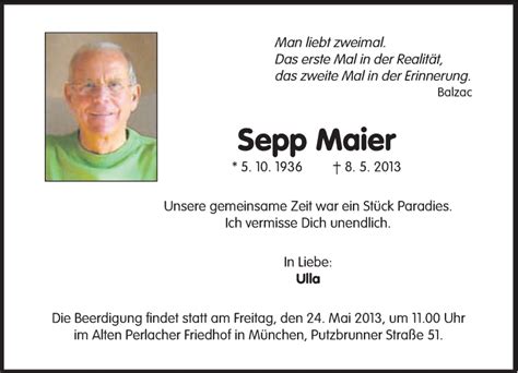 Traueranzeigen Von Sepp Maier Sz Gedenken De