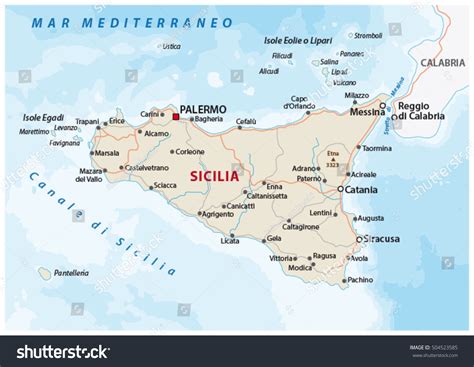 Road Map Italian Mediterranean Island Sicily Stock Vector Royalty Free