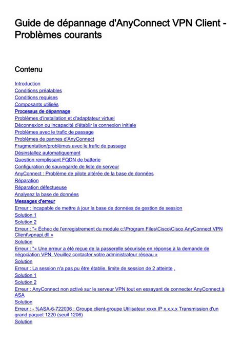 PDF Guide de dépannage d AnyConnect VPN Client Erreur La