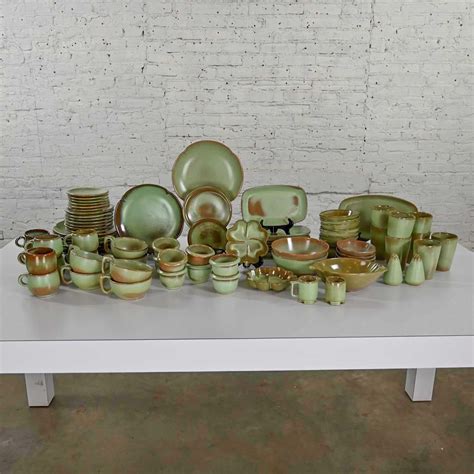 83 Pc Frankoma Dinnerware Set Plainsman Lazybones Westwinds Green