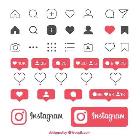 Conjunto De Cones E Notifica Es Do Instagram Plana Vetor Premium