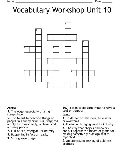 Vocabulary Workshop Unit 10 Crossword Wordmint