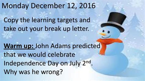 Monday December 12 2016 Copy The Learning Targets And Take Out Your