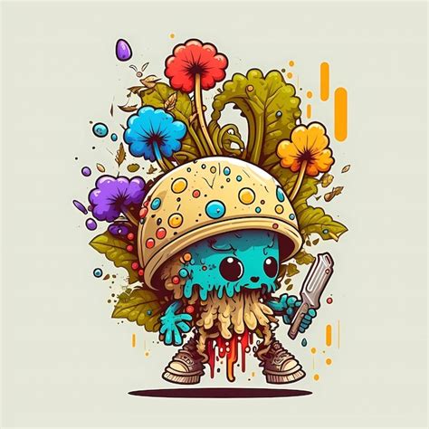 Setas psicodélicas de dibujos animados monster ilustraciones coloridas