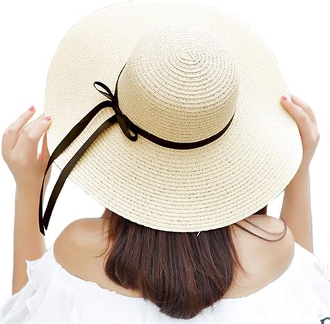 Women Sun Visors Foldable Straw Hats Wide Brim Bowknot Straw Sun Hat