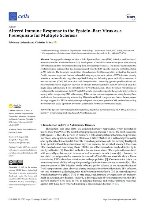 Pdf Altered Immune Response To The Epstein Barr Virus As A Prerequisite For Multiple Sclerosis