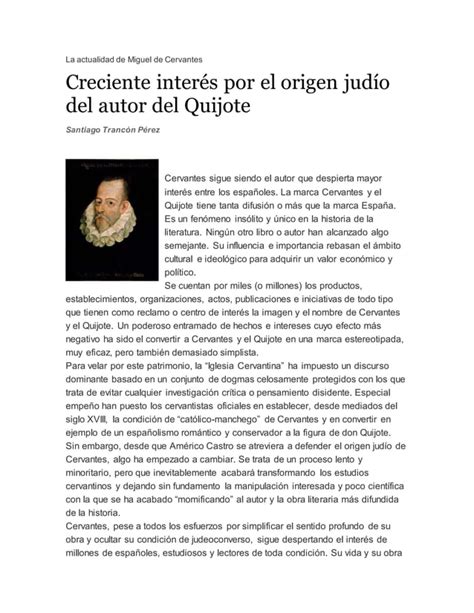 La Actualidad De Miguel De Cervantes Origen Judio Pdf