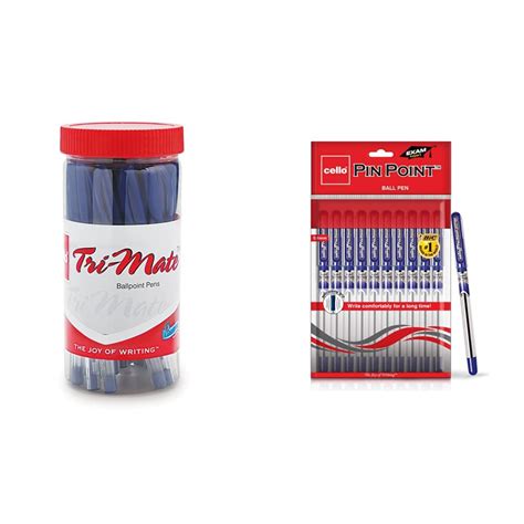 Cello Trimate Ball Pen Set Pack Of 25 Blue Pinpoint Ballpoint Pens