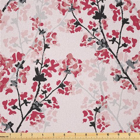 Ambesonne Floral Fabric By The Yard Microfiber Nature Inspired