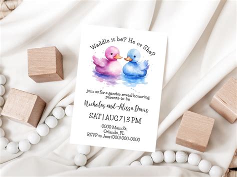 Editable Duck Gender Reveal Invitation He Or She Gender Etsy